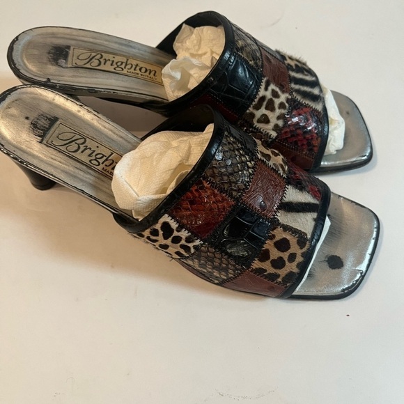 Vintage Y2K Brighton Busywork Animal Print Quilted Square Toe Sz 7.5 Mules Heels - Picture 3 of 7
